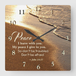 John 14:27 Jesus Words, "Peace I leave with you," Square Wall Clock