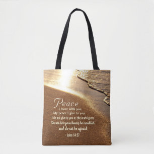 John 14:27 Jesus Words, "Peace I leave with you," Tote Bag