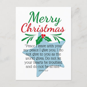 John 14:27 Merry Christmas Pastel Blue Star Holiday Postcard