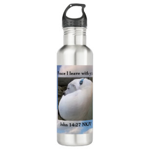 John 14:27 My Peace I Give Dog in Cloudy Sky Blue Stainless Steel Water Bottle