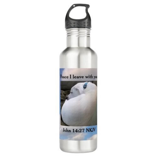 John 1427 My Peace I Give Dog in Cloudy Sky Blue  Stainless Steel Water Bottle