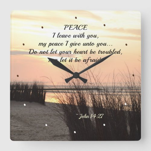 John 1427 My peace I give to you Bible Verse Square Wall Clock