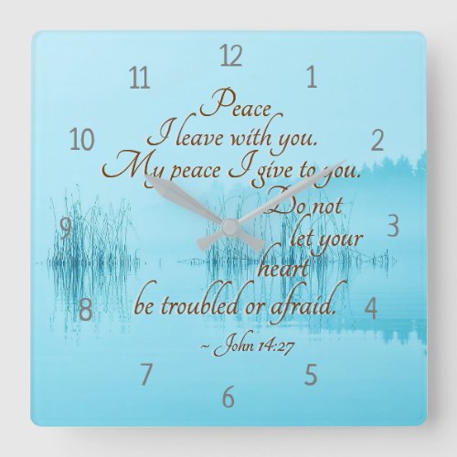 John 1427 Peace I leave with you Bible Verse Square Wall Clock