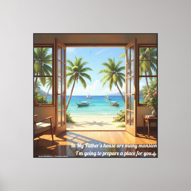 John 14:2 Many Mansions | Tropical Beach Poster Canvas Print (Front)