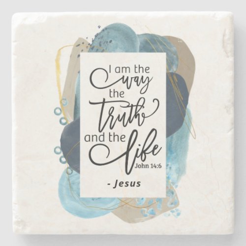 John 146 I Am the Way Truth Life Christian Bible  Stone Coaster