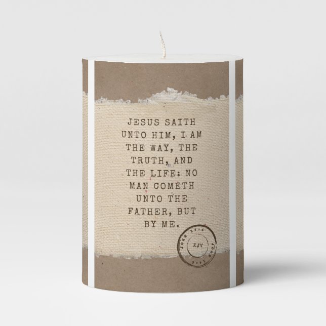 John 14:6 KJV Bible Verse Pic Pillar Candle (Front)