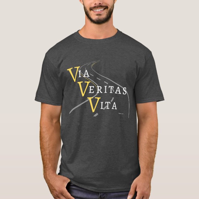 John 14:6: Latin Scripture: Via, Veritas, Vita T-Shirt (Front)