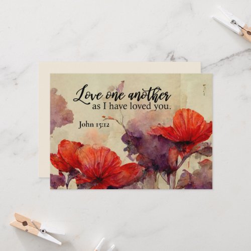 John 1512 Love Bible Verse Red Floral Flat Card