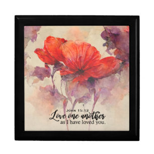 John 15:12 Love One Another Bible Verse Red Floral Gift Box
