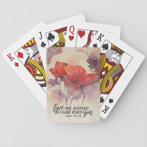 John 1512 Love One Another Bible Verse Red Floral Playing Cards