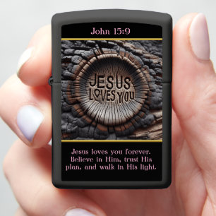 John 15:9 Unique Burnt Wood Carving With a Message Zippo Lighter