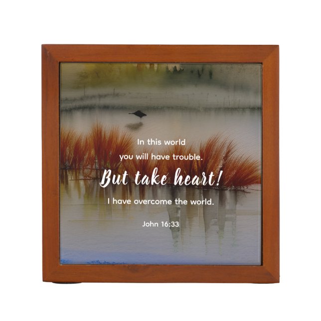 John 16:33 I have Overcome Bible Verse Christian  Desk Organizer (Front)