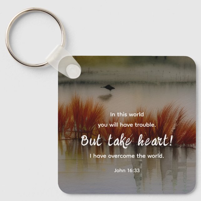 John 16:33 I have Overcome Bible Verse Christian Keychain (Front)