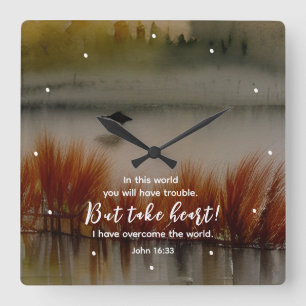 John 16:33 I have Overcome Bible Verse Christian Square Wall Clock