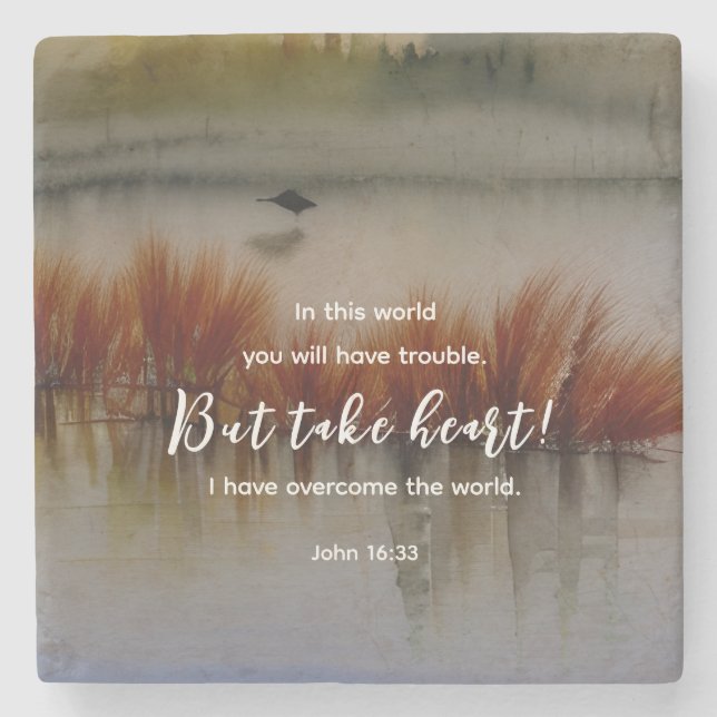 John 16:33 I have Overcome Bible Verse Christian Stone Coaster (Front)