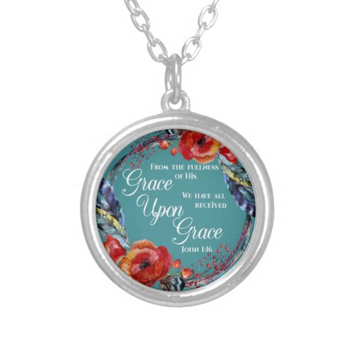 John 116 Grace Upon Grace Scripture Silver Plated Necklace