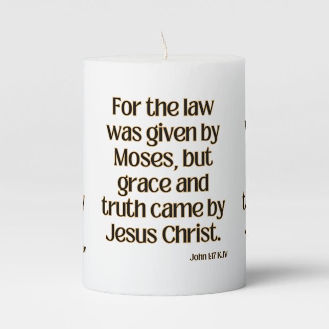 John 1:17 KJV Bible Verse Pillar Candle (Front)