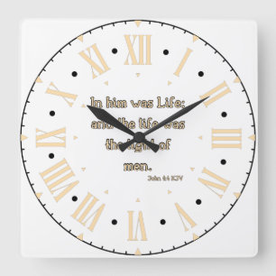 John 1:4 KJV Bible Verse Roman Numeral Square Wall Clock