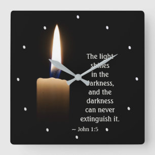 John 1:5 The Light Shines in the Darkness Square Wall Clock