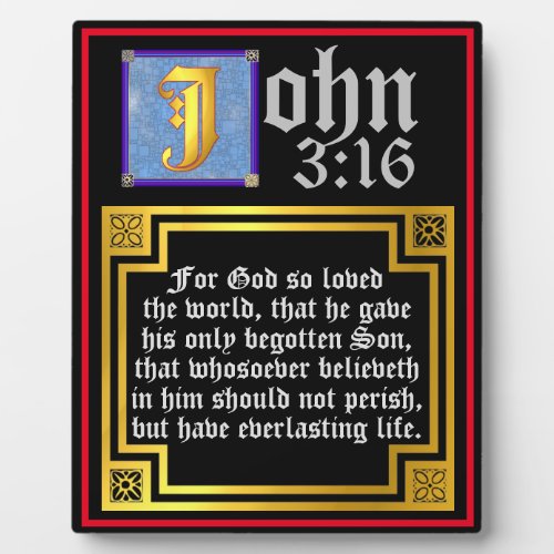 John 316 Blue Illuminated Letter Easter Biblical Plaque