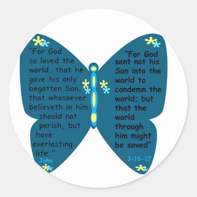 John 3: 16- 17 butterfly blue stickers (Front)