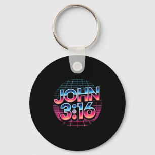 John 3_16 80s Retro Christian Faith Design Keychain