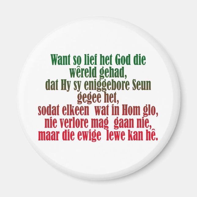 John 3:16 Afrikaans Magnet (Front)