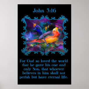 John 3:16 Beautiful rainbow colorful sparrow Poster
