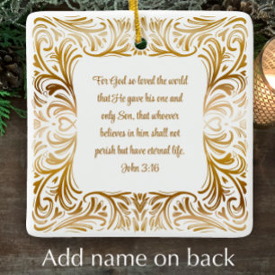 John 3:16 Bible Scripture Personalized Christmas  Ceramic Ornament