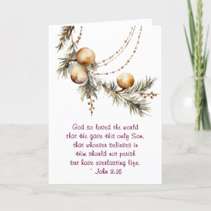 John 3:16 Bible Verse Christian Gold Christmas Holiday Card