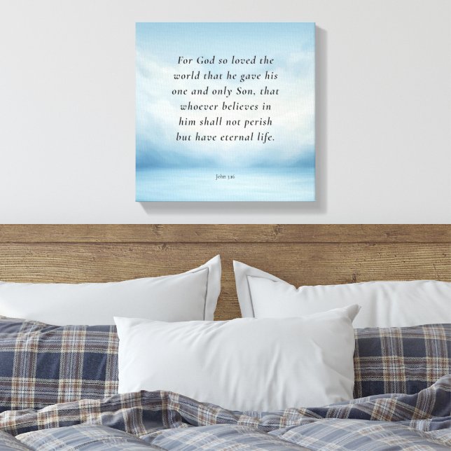 John 3:16 Bible Verse Image Canvas Print (Insitu(Bedroom))
