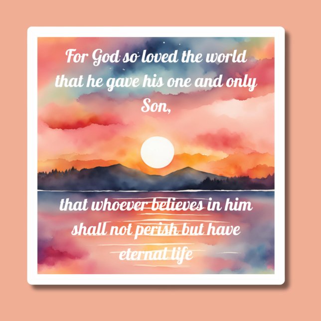 John 3:16 Bible Verse Sunset Waterproof  Sticker (Creator Uploaded)