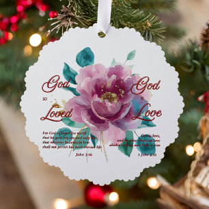 John 3 16 Bible Verse White Pink Floral Christian Ornament Card