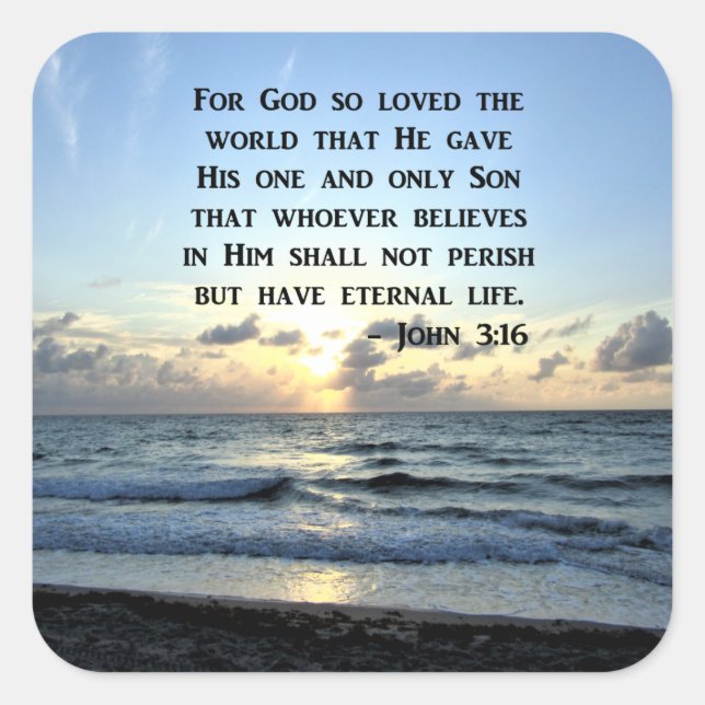JOHN 3:16 BLUE SKIES SCRIPTURE PHOTO SQUARE STICKER (Front)
