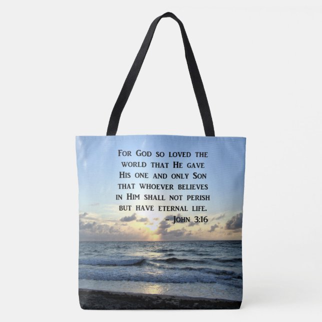JOHN 3:16 BLUE SKIES SCRIPTURE PHOTO TOTE BAG (Front)