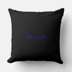John 3:16, Blue Text on Black Background Throw Pillow