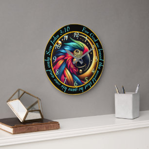 John 3:16 Christian Bold Tropical Parrot  Large Clock