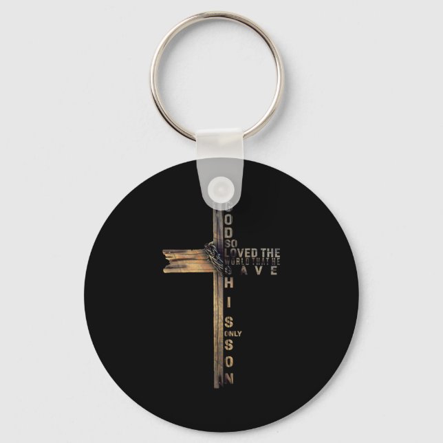 John 3_16 Christian Cross Bible Shirt Christian Qu Keychain (Front)