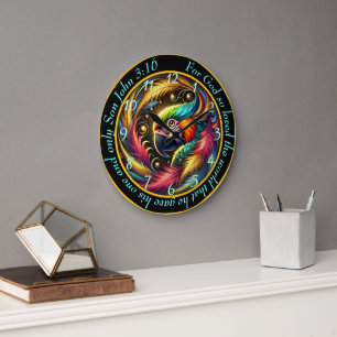 John 3:16 Christian Exotic Parrot Bold Decor Large Clock