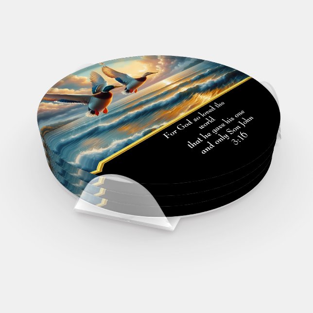 John 3:16 Christian Faith cross with ducks  Coaster Set (Set)