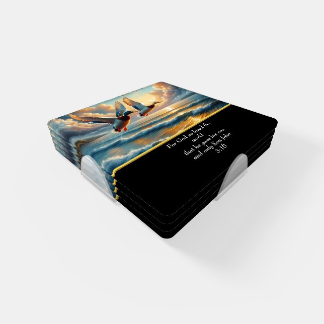 John 3:16 Christian Faith cross with ducks  Coaster Set (Set)