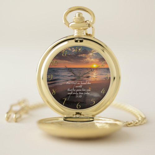 John 316 Christian Faith ocean with a sunset  Pocket Watch