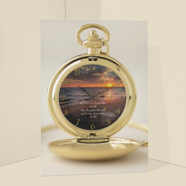 John 3:16 Christian Faith ocean with a sunset  Pocket Watch (Creator Uploaded)