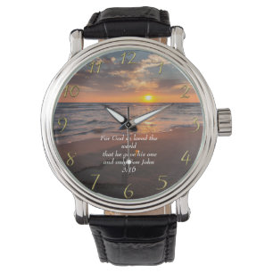 John 3:16 Christian Faith ocean with a sunset Watch