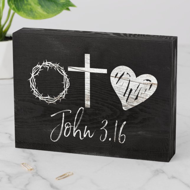 John 3.16 Christian Farmhouse Wooden Box Sign (In Situ Horizontal)