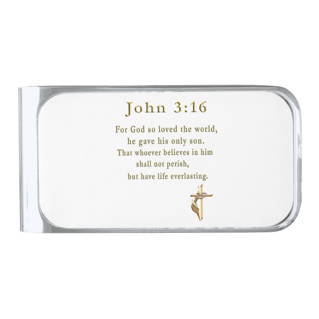 John 3:16 christian gifts silver finish money clip (Front)