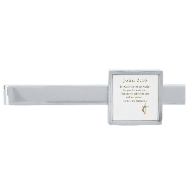 John 3:16 christian gifts silver finish tie clip (Front)