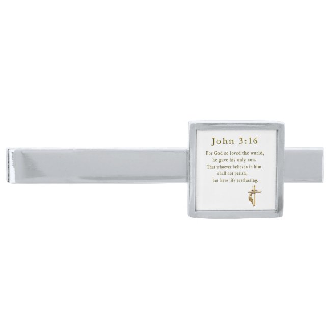 John 3:16 christian gifts silver finish tie clip (Front)