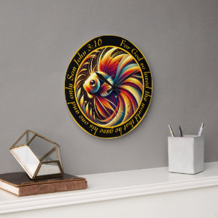 John 3:16 Christian Marine Majesty Betta Fish Large Clock