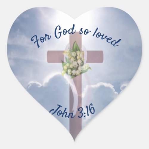 John 316 Christian Religion Cross in Clouds Heart Sticker